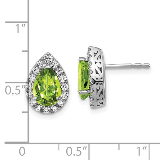 14K White Gold Lab Grown VS/SI FGH Dia and Peridot Pear Post Earrings