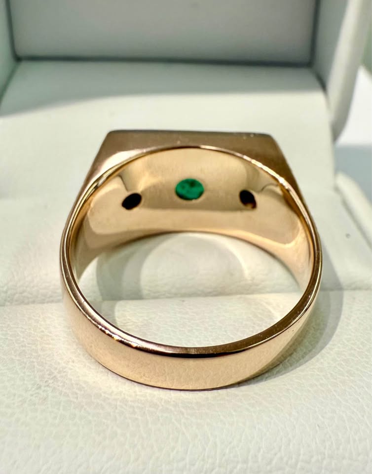One Of A Kind Natural Emeralds and Diamonds Men’s Solid Ring In 14k Gold