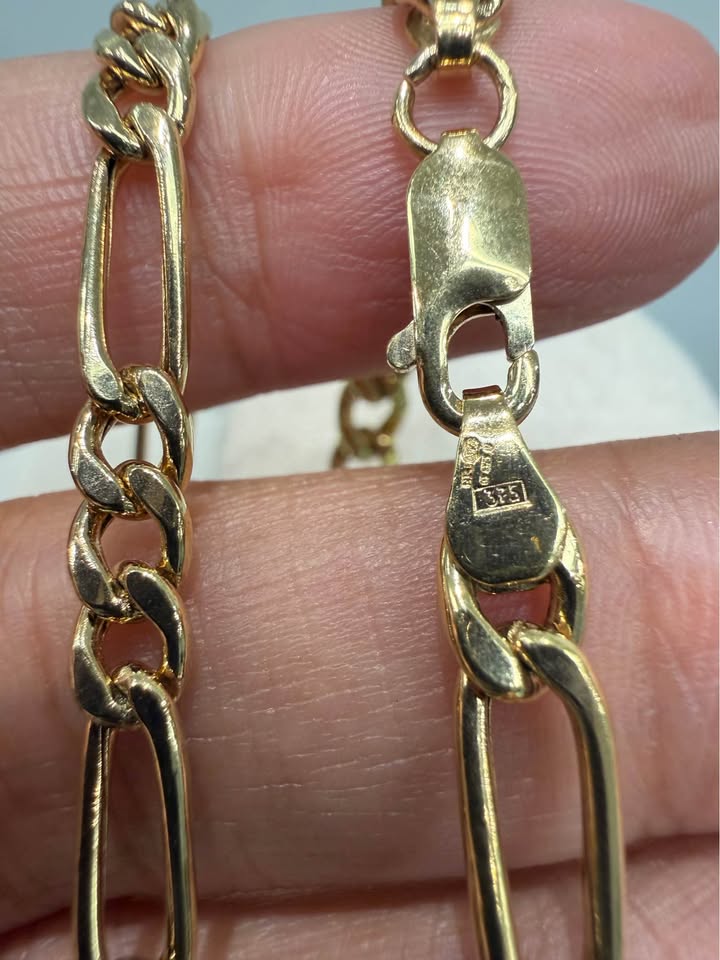 Two Pcs Necklace and Bracelet Made in Italy 9 karat Figaro Chain and Matching bracelet 26” + 8”