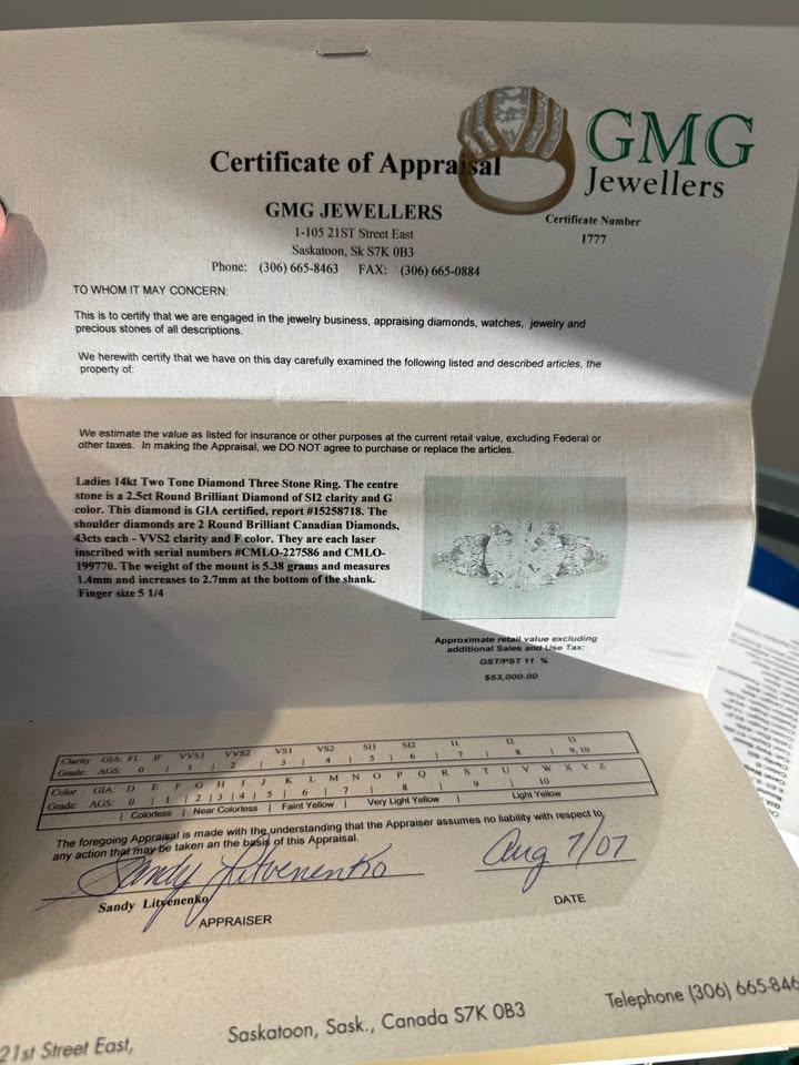 GIA Certified 2.25 Carat Center Natural Diamond Past Present Future Engagement Ring +0.86CTW On Side