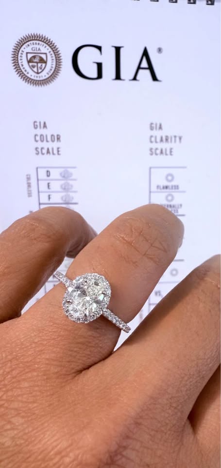 GIA Certified Natural Diamond 1.50 Carat Oval Shape 14k Gold Engagement Ring