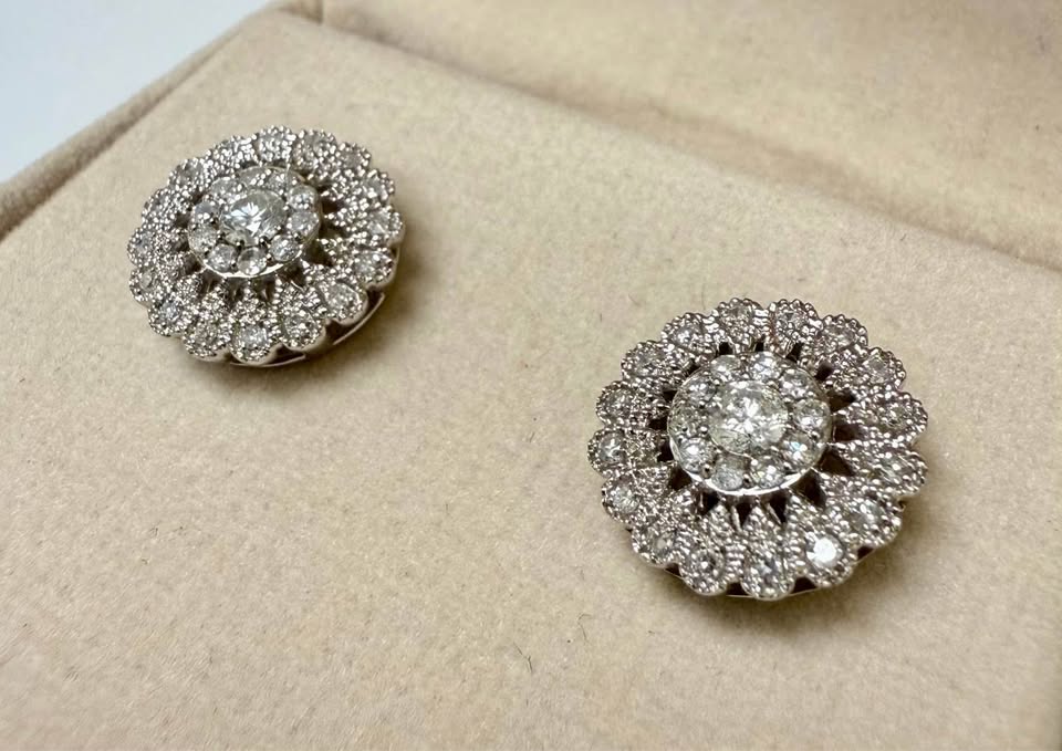 Gold & Natural 0.75CTW Diamonds Cluster Earrings