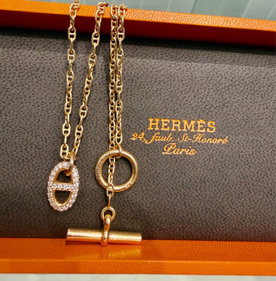Hermes Diamond Paved Farandole 18karat Rose Gold Pendant Necklace, Full Set