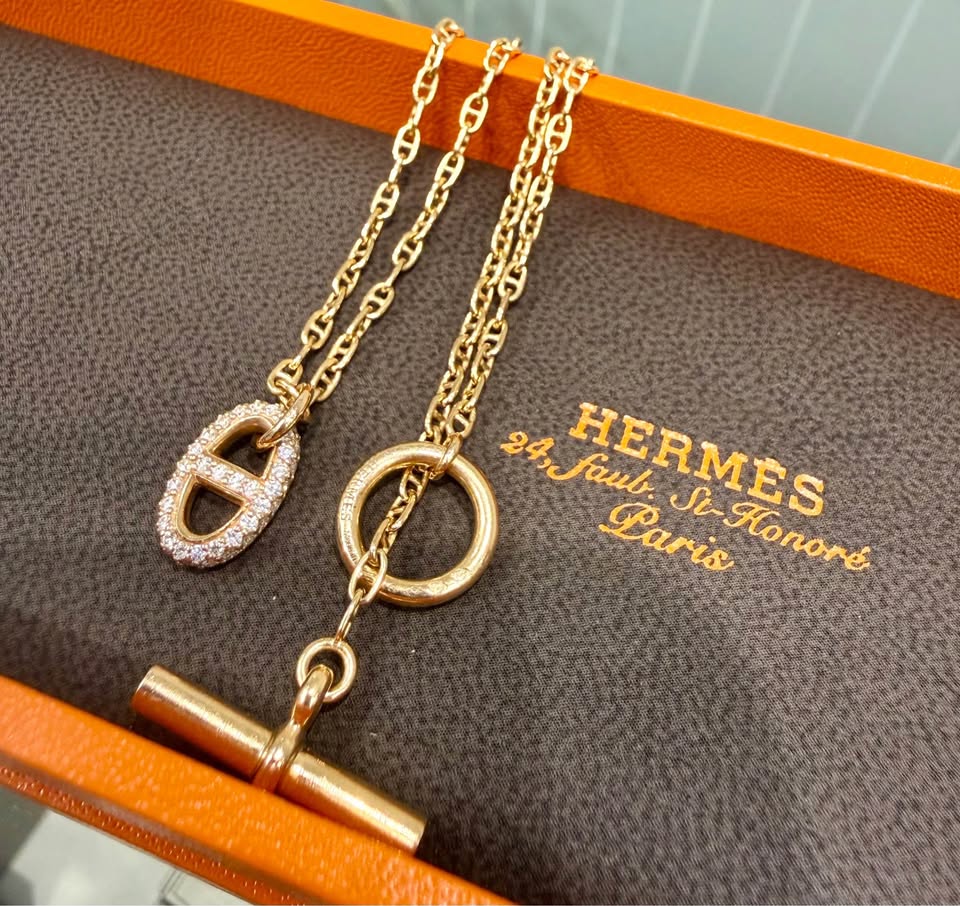 Hermes Diamond Paved Farandole 18karat Rose Gold Pendant Necklace, Full Set