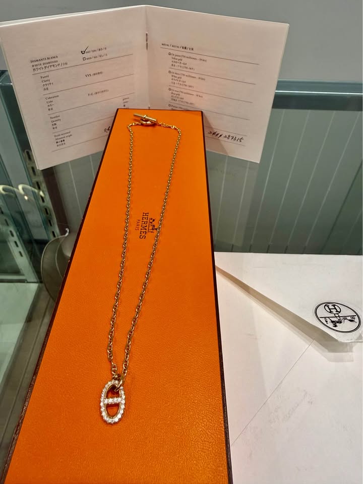 Hermes Diamond Paved Farandole 18karat Rose Gold Pendant Necklace, Full Set