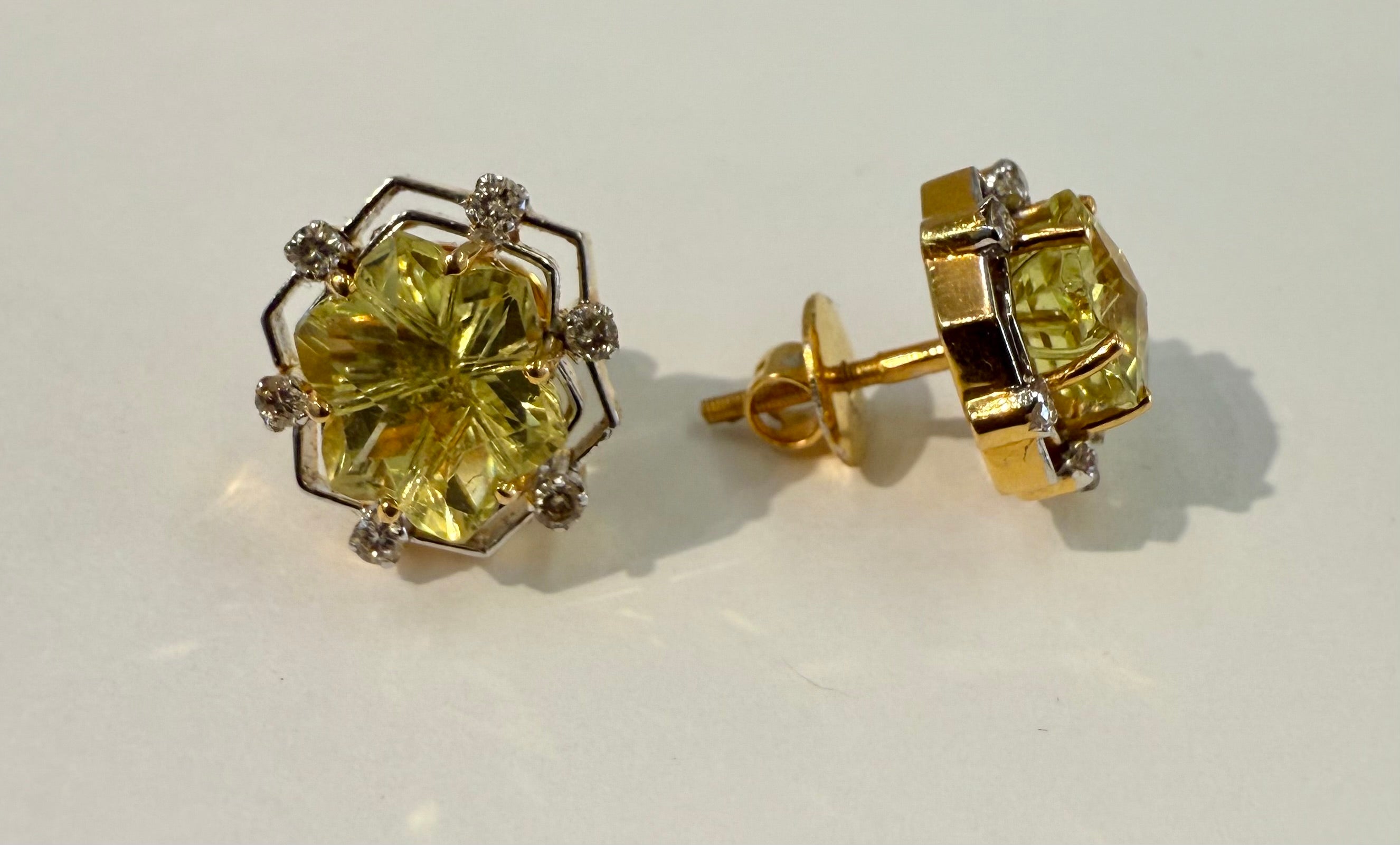 14k Gold Lemon Citrine and Diamonds , Matching set 15.00CTW