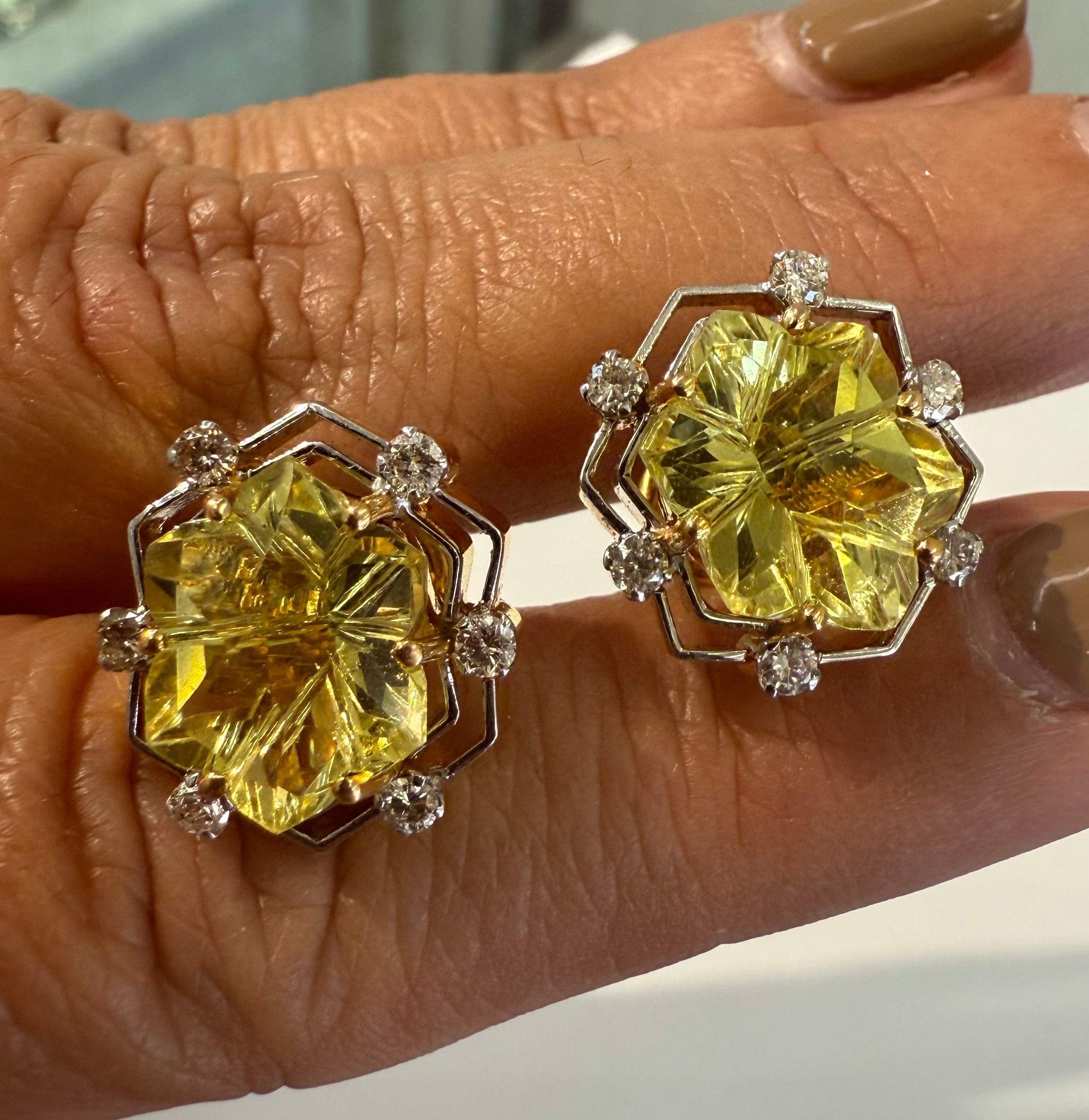 14k Gold Lemon Citrine and Diamonds , Matching set 15.00CTW