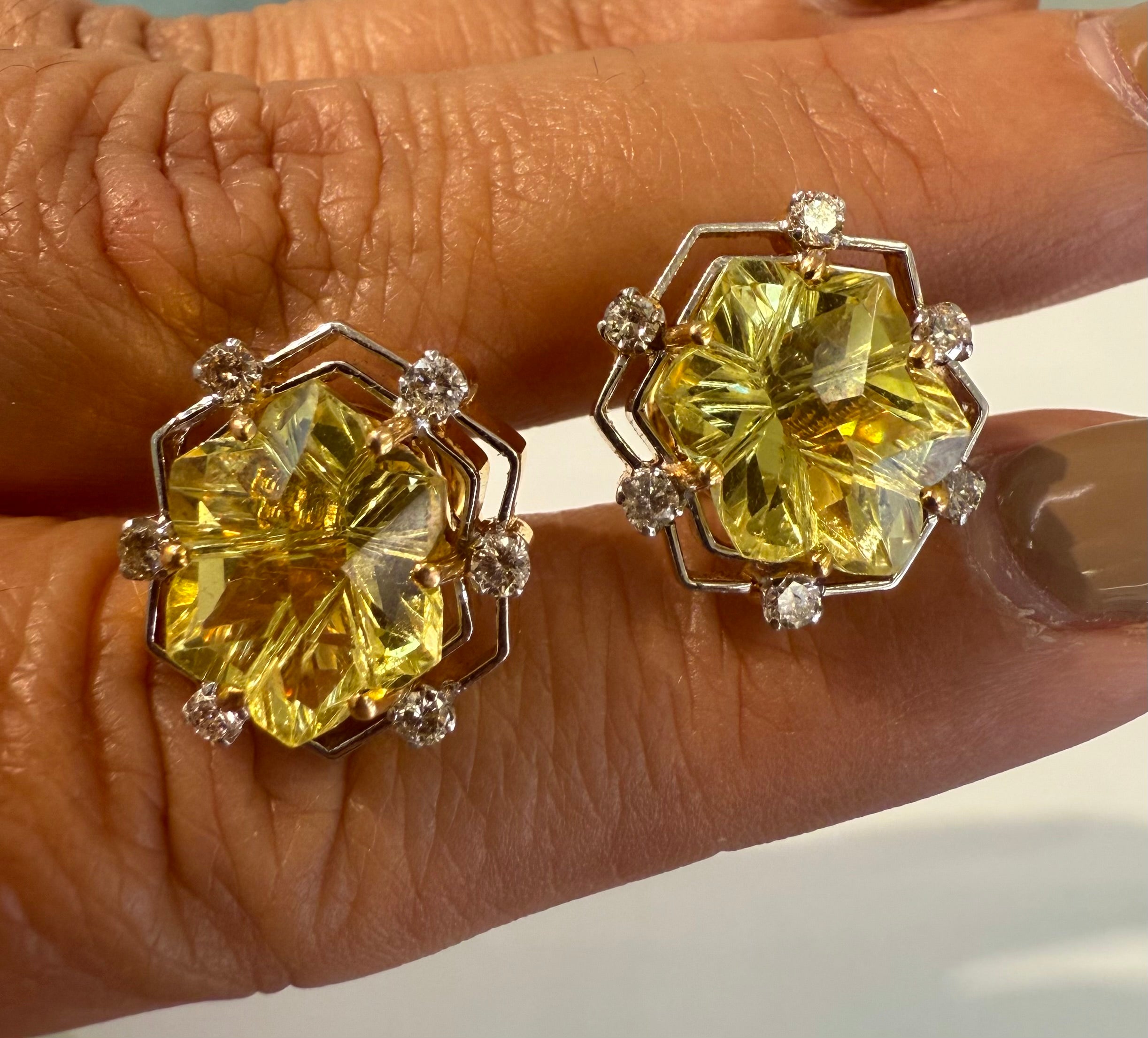 14k Gold Lemon Citrine and Diamonds , Matching set 15.00CTW