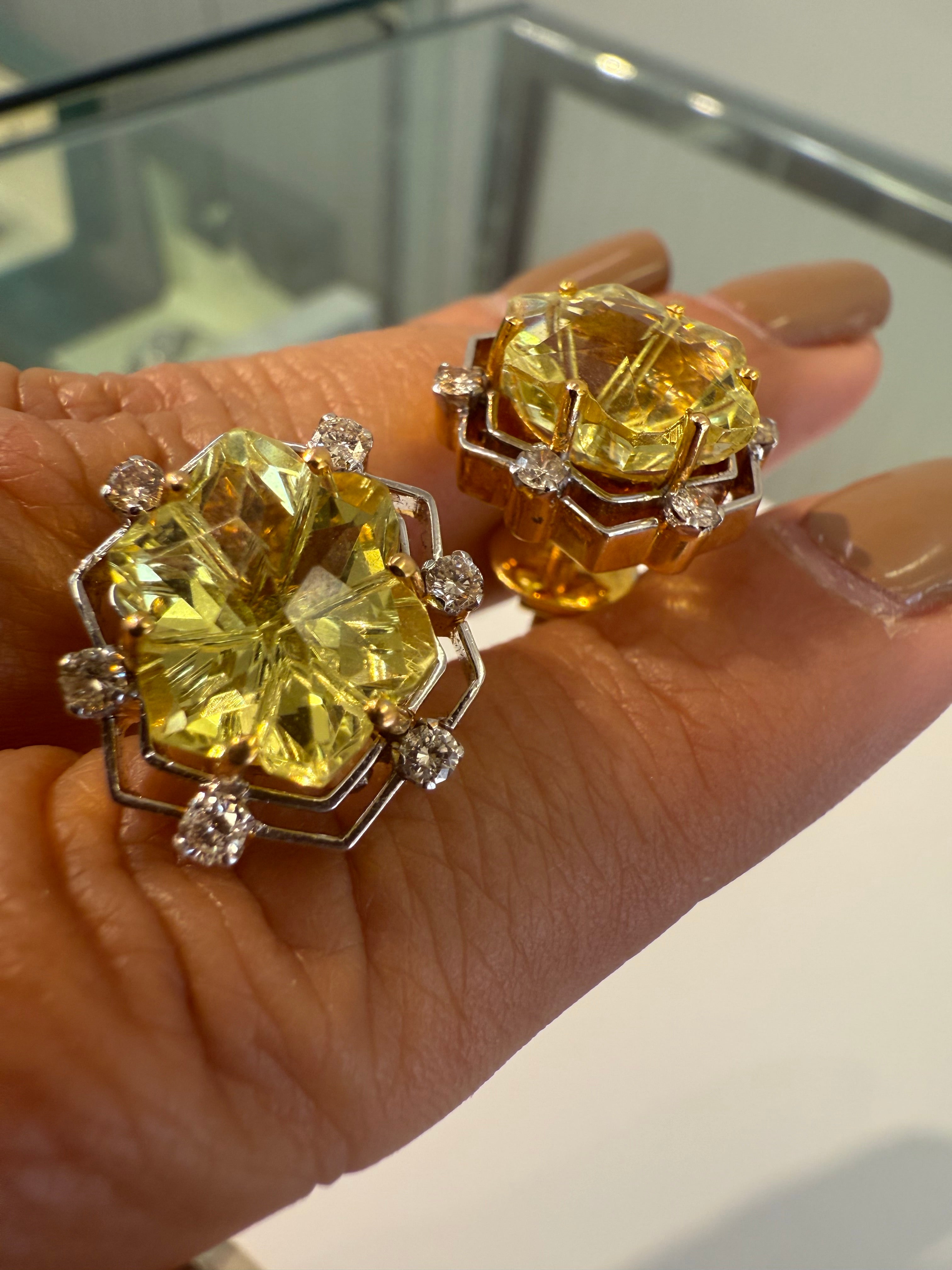 14k Gold Lemon Citrine and Diamonds , Matching set 15.00CTW
