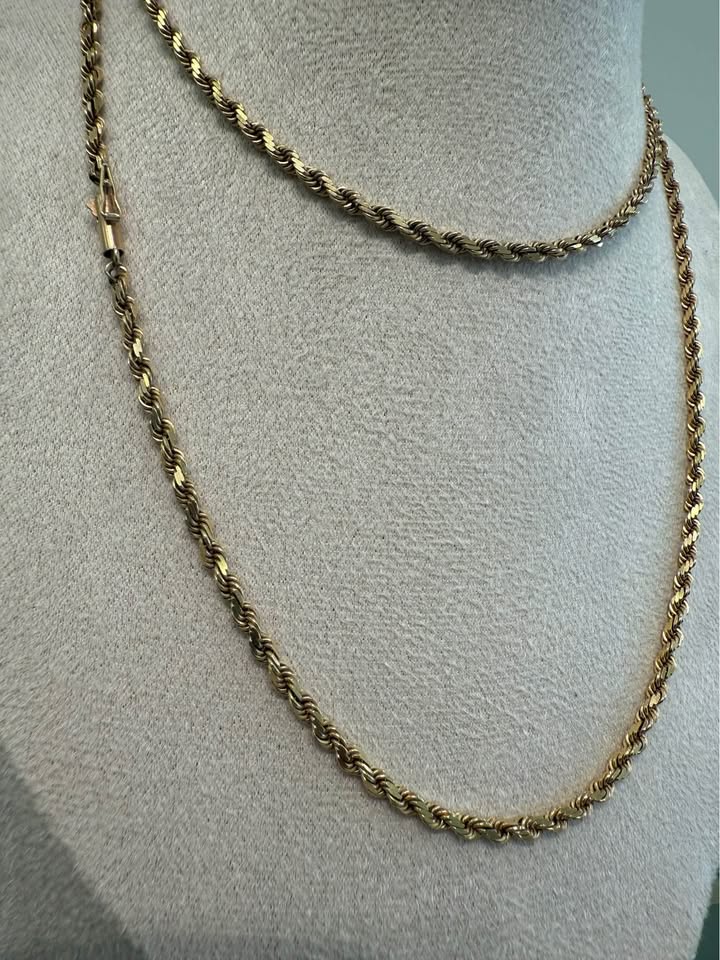 Beautiful Solid Italian Rope Chain 14k Gold 24” 2.7mm Wide , With Heavy Barrel Clasp