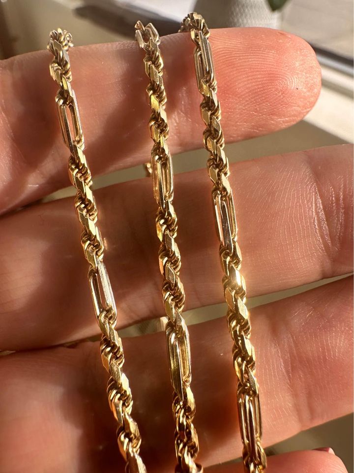 Italian Two tone solid gold Rope 10k Chain 22” long