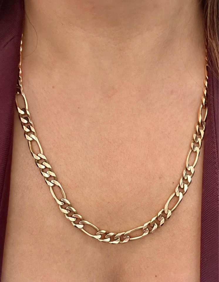 Italian gold 51 grams Figaro Chain 7mm Extra Solid Chain in 10k Gold 22”