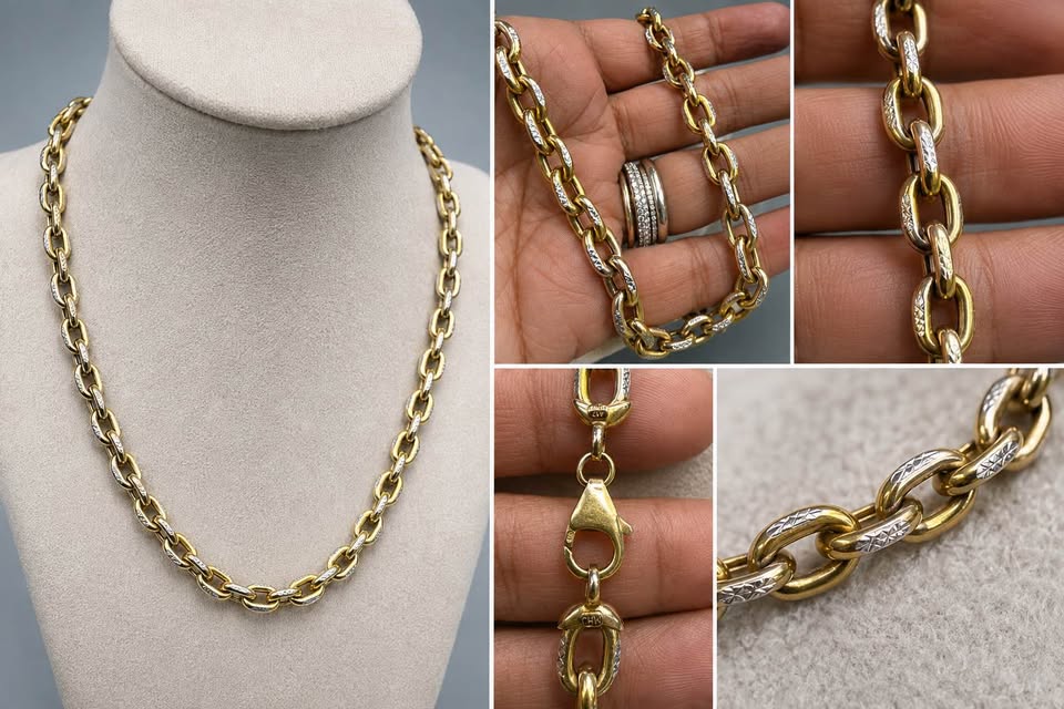 Beautiful Italian Two Tone Solid Link Chain 18” , 6mm wide