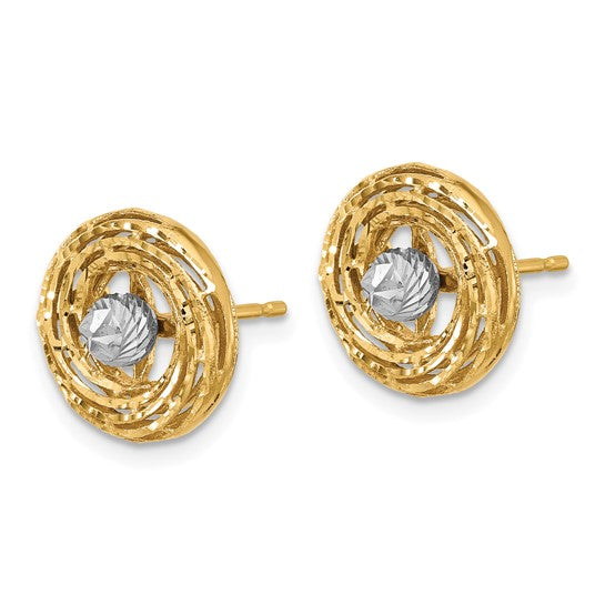 Leslie's 14K Two-tone Polished/Textured/Dia-cut Post Earrings