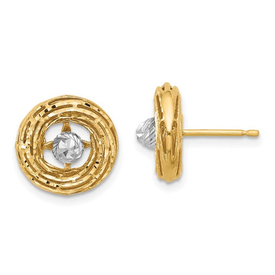 Leslie's 14K Two-tone Polished/Textured/Dia-cut Post Earrings