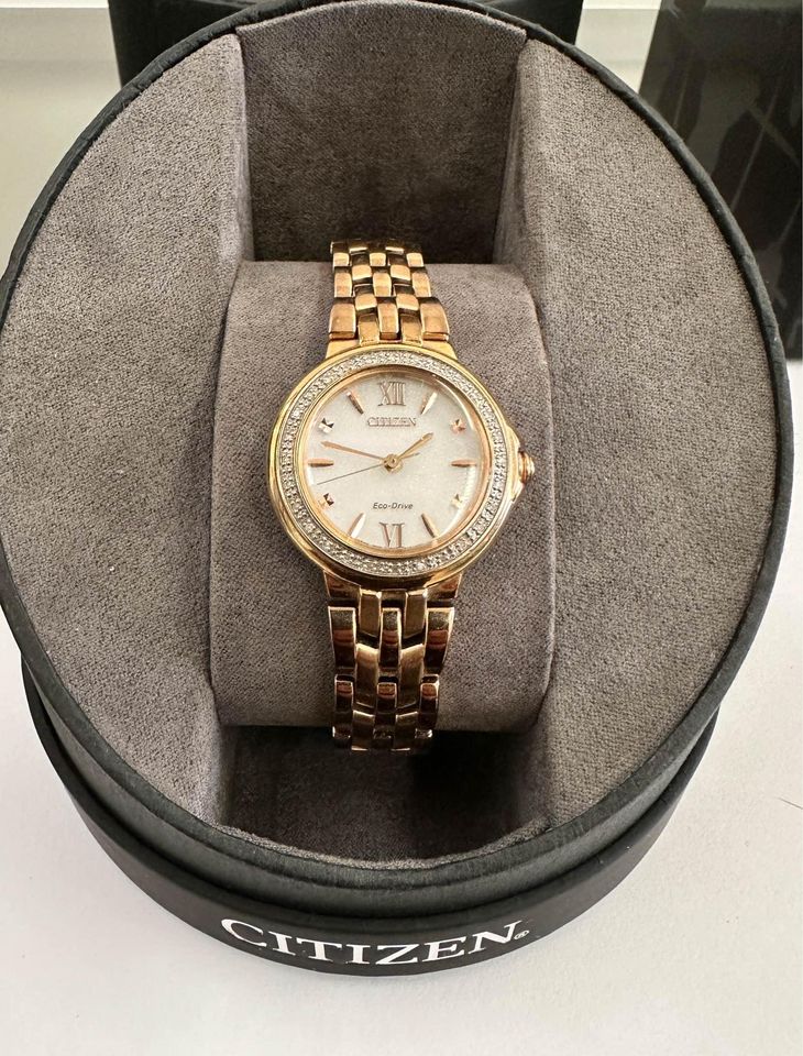 Lady’s Natural Diamonds Two Tone Citizen Eco-drive 31mm in Rose Gold Steel