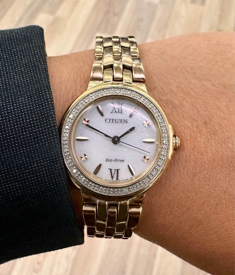 Lady’s Natural Diamonds Two Tone Citizen Eco-drive 31mm in Rose Gold Steel