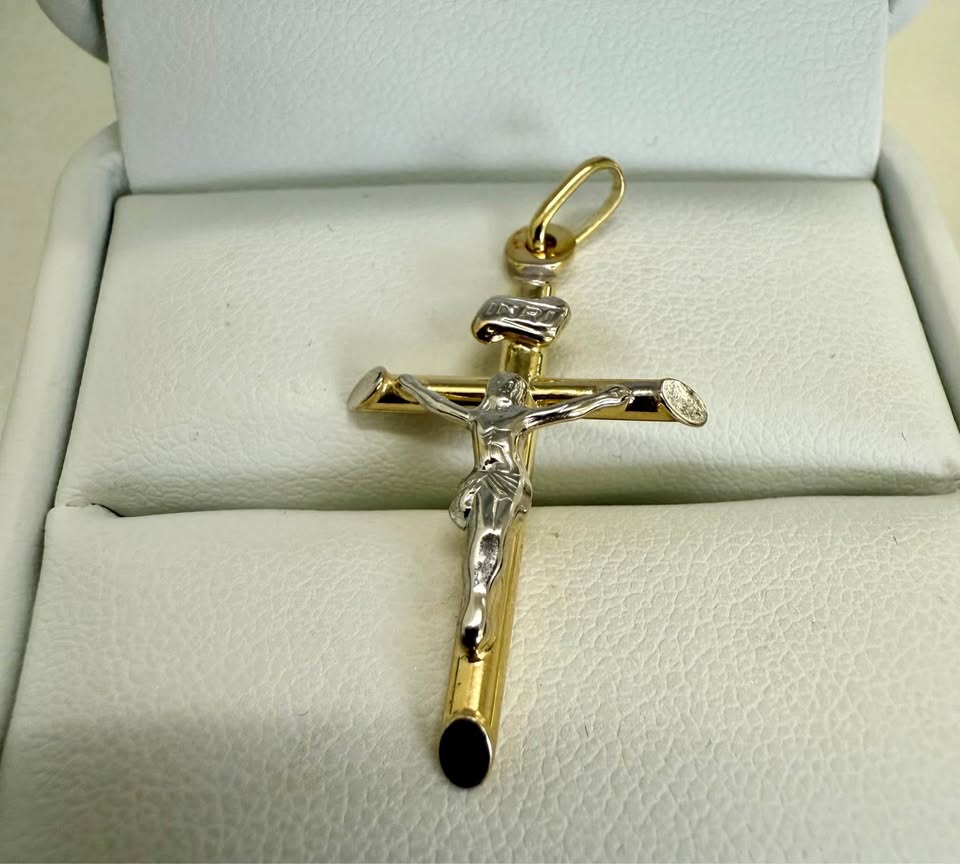 Made in Italy Two Tone Gold Crucifix in 10k Gold