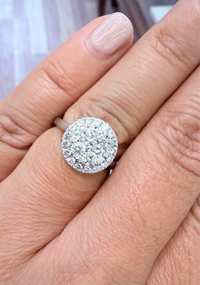 Natural Diamond 1.00CTW Cluster Style Engagement Ring in 14k White Gold