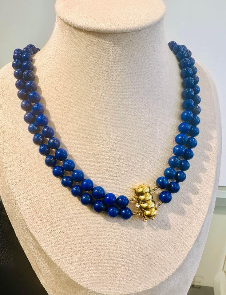 Natural Lapis-Lazuli Double Strand Necklace with 18k Heavy Clasp