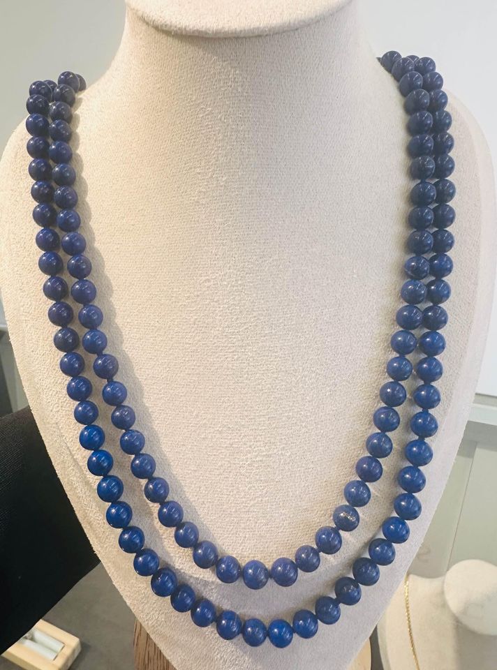 Natural Lapis-Lazuli Double Strand Necklace with 18k Heavy Clasp