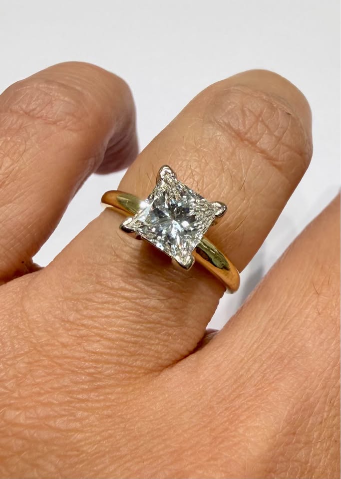 Save 50% Natural Princess Cut Diamond 1.54 Carat J-SI2 in 18k Gold