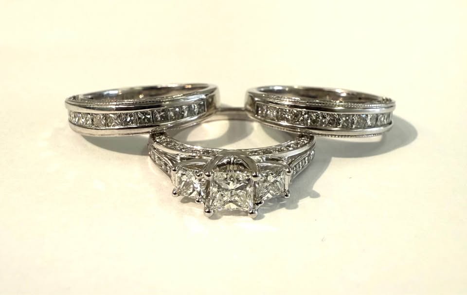 Past Present Future 3PCS Natural Diamonds Wedding set in 18k-14k Gold 1.50CTW