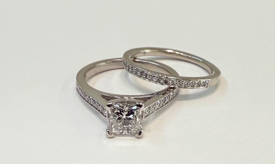 Gorgeous Platinum Natural Diamonds Princess Cut Wedding Set In VVS2-G 1.25CTW