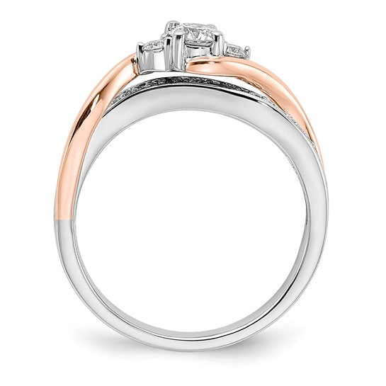 14k Two-tone Two Hearts Diamond Eng Ring