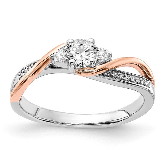 14k Two-tone Two Hearts Diamond Eng Ring