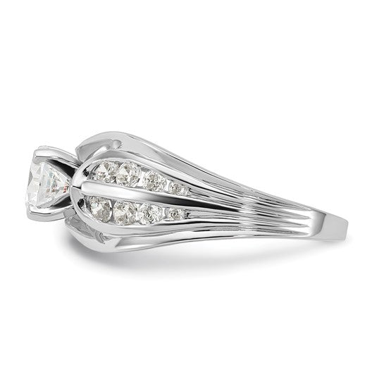 Sterling Silver Rhodium-plated Polished Fancy Diamonore CZ Ring