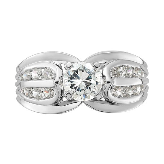 Sterling Silver Rhodium-plated Polished Fancy Diamonore CZ Ring