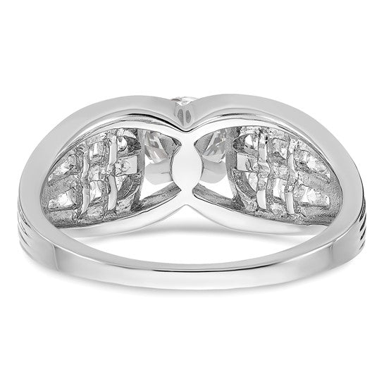 Sterling Silver Rhodium-plated Polished Fancy Diamonore CZ Ring