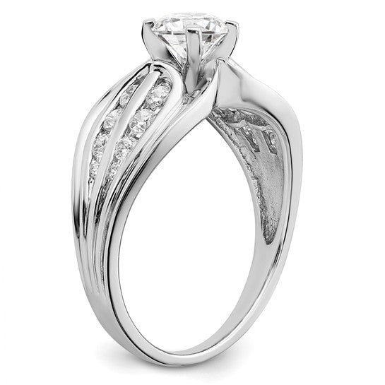 Sterling Silver Rhodium-plated Polished Fancy Diamonore CZ Ring