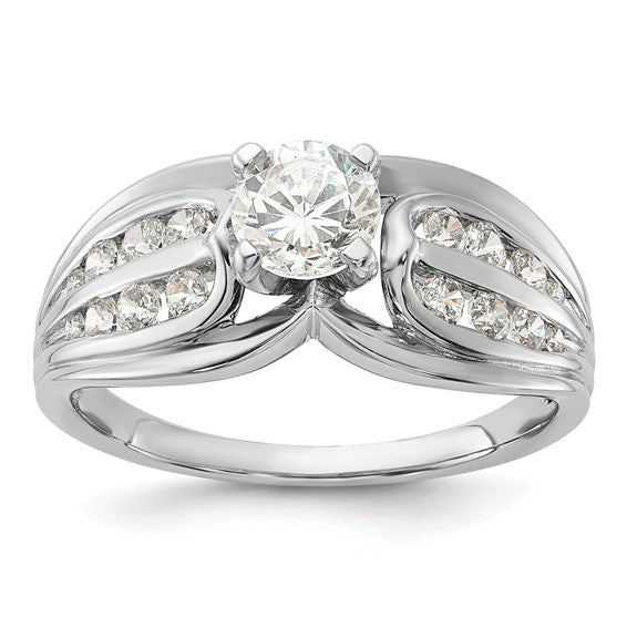 Sterling Silver Rhodium-plated Polished Fancy Diamonore CZ Ring