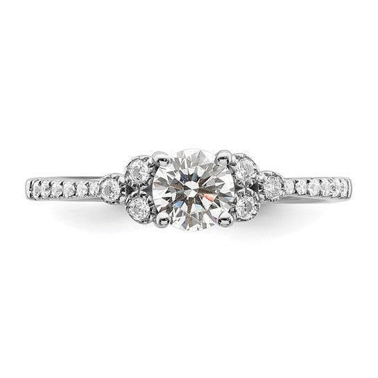 14k White Gold (Holds 1/2 carat (5.2mm) Round Center) 1/8 carat Diamond Semi-mount Engagement Ring