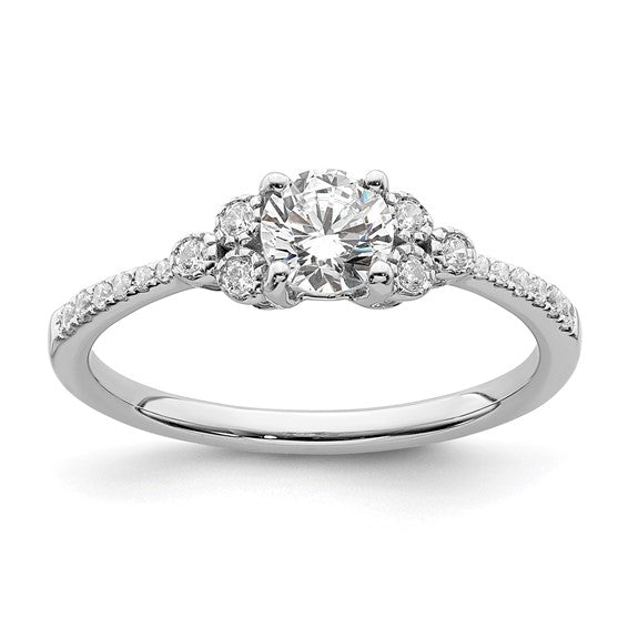 14k White Gold (Holds 1/2 carat (5.2mm) Round Center) 1/8 carat Diamond Semi-mount Engagement Ring