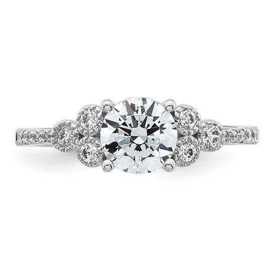 14k White Gold (Holds 1 carat (6.5mm) Round Center) 1/5 carat Diamond Semi-mount Engagement Ring