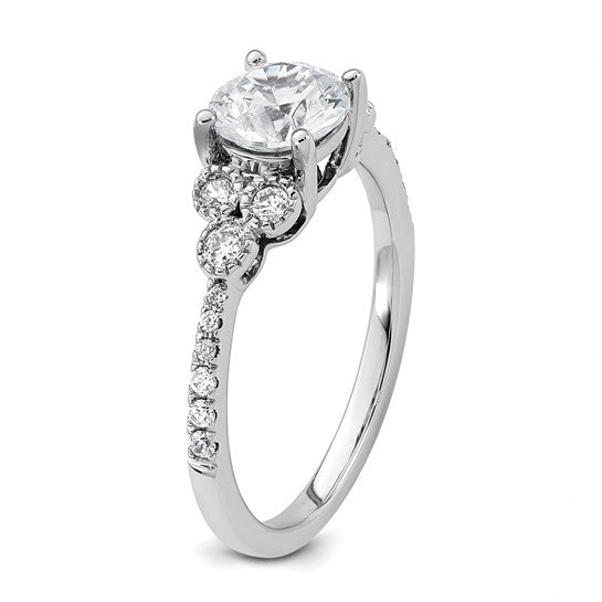 14k White Gold (Holds 1 carat (6.5mm) Round Center) 1/5 carat Diamond Semi-mount Engagement Ring