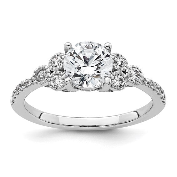 14k White Gold (Holds 1 carat (6.5mm) Round Center) 1/5 carat Diamond Semi-mount Engagement Ring