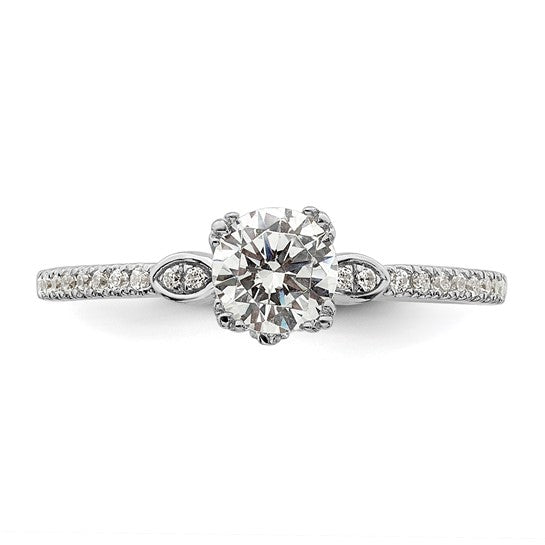 14k White Gold (Holds 1/2 carat (5.2mm) Round Center) 1/6 carat Diamond Semi-Mount Engagement Ring