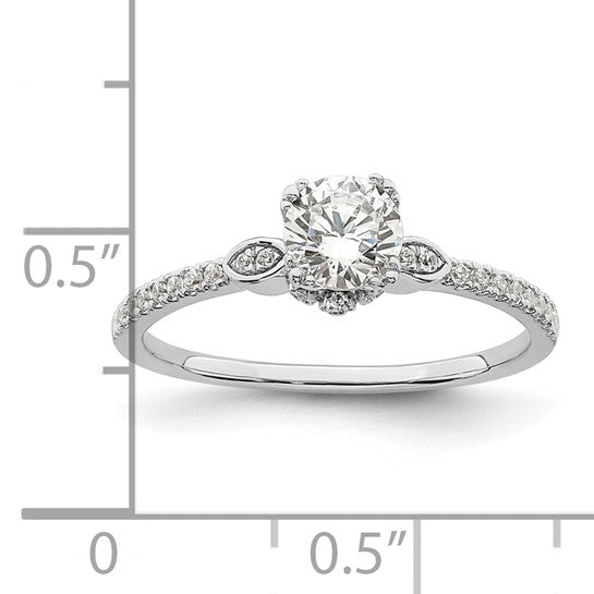 14k White Gold (Holds 1/2 carat (5.2mm) Round Center) 1/6 carat Diamond Semi-Mount Engagement Ring