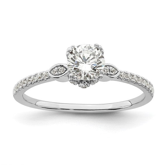 14k White Gold (Holds 1/2 carat (5.2mm) Round Center) 1/6 carat Diamond Semi-Mount Engagement Ring