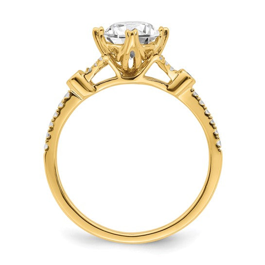 14k (Holds 1 carat (6.5mm) Round Center) 1/8 carat Diamond Semi-Mount Engagement Ring