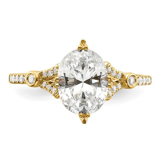 14k (Holds 1.5 carat (9.2x6.9mm) Oval Center) 1/6 carat Diamond Semi-Mount Engagement Ring