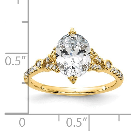 14k (Holds 1.5 carat (9.2x6.9mm) Oval Center) 1/6 carat Diamond Semi-Mount Engagement Ring