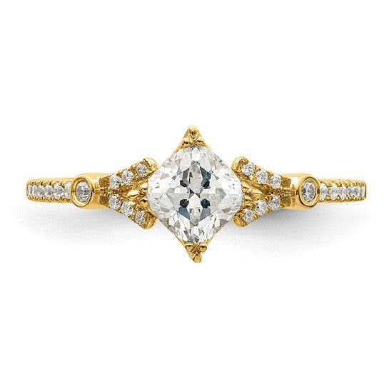 14k (Holds 1/2 carat (4.9mm) Cushion Center) 1/8 carat Diamond Semi-Mount Engagement Ring