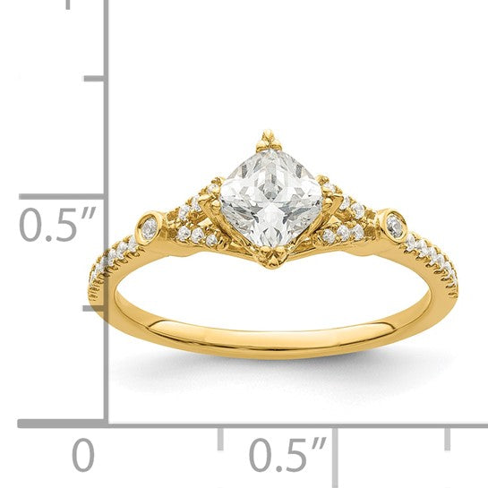 14k (Holds 1/2 carat (4.9mm) Cushion Center) 1/8 carat Diamond Semi-Mount Engagement Ring