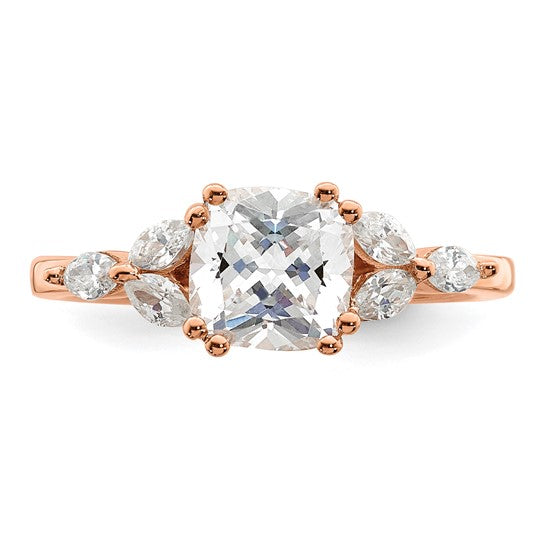 14k Rose Gold (Holds 1.5 carat (7.00mm) Cushion Center) 1/5 carat Marquise Diamond Semi-Mount Engagement Ring