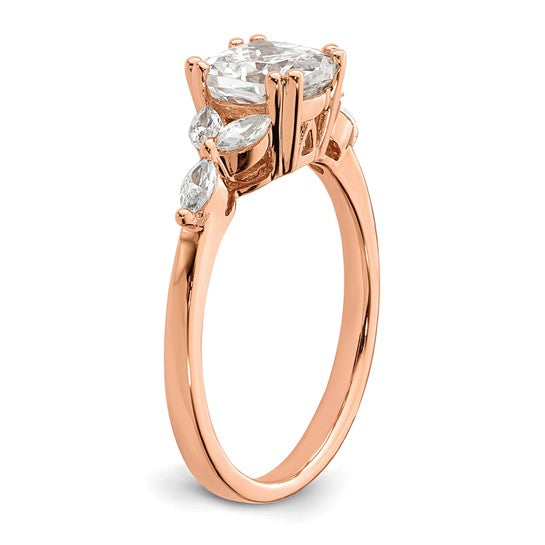 14k Rose Gold (Holds 1.5 carat (7.00mm) Cushion Center) 1/5 carat Marquise Diamond Semi-Mount Engagement Ring